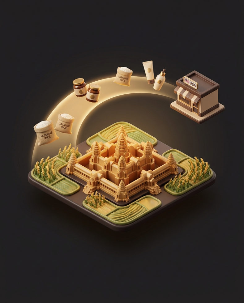 Cambodian goods on their journey to the United States
